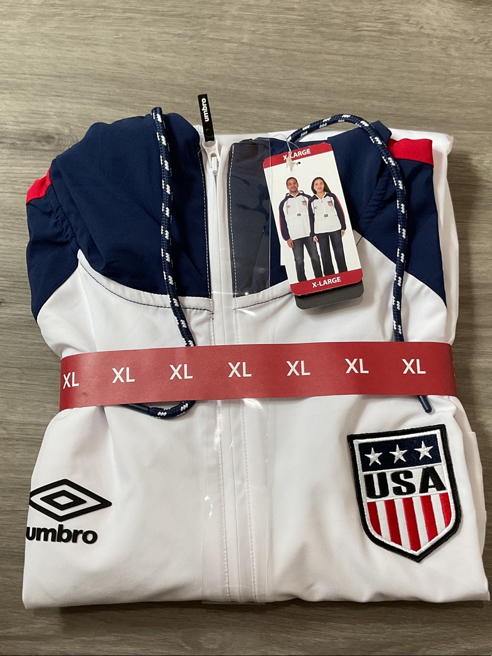 Umbro White Navy Red USA Zip-Up Lightweight Jacket